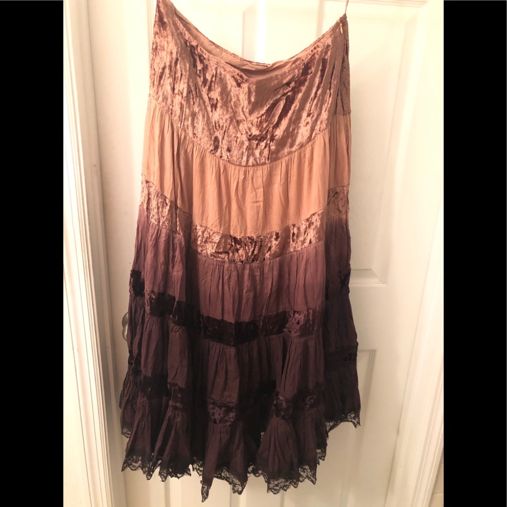Long brown ruffle romantic skirt new